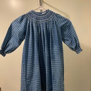 Orient Express green and blue check smocked dress size 3